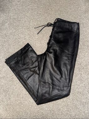 Vintage Ralph Lauren Black 100% Genuine Leather Lace-Up Pants